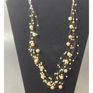 Floating Illusion Faux Pastel Pearl Necklace Multicolor Multi Strand 22 in VTG